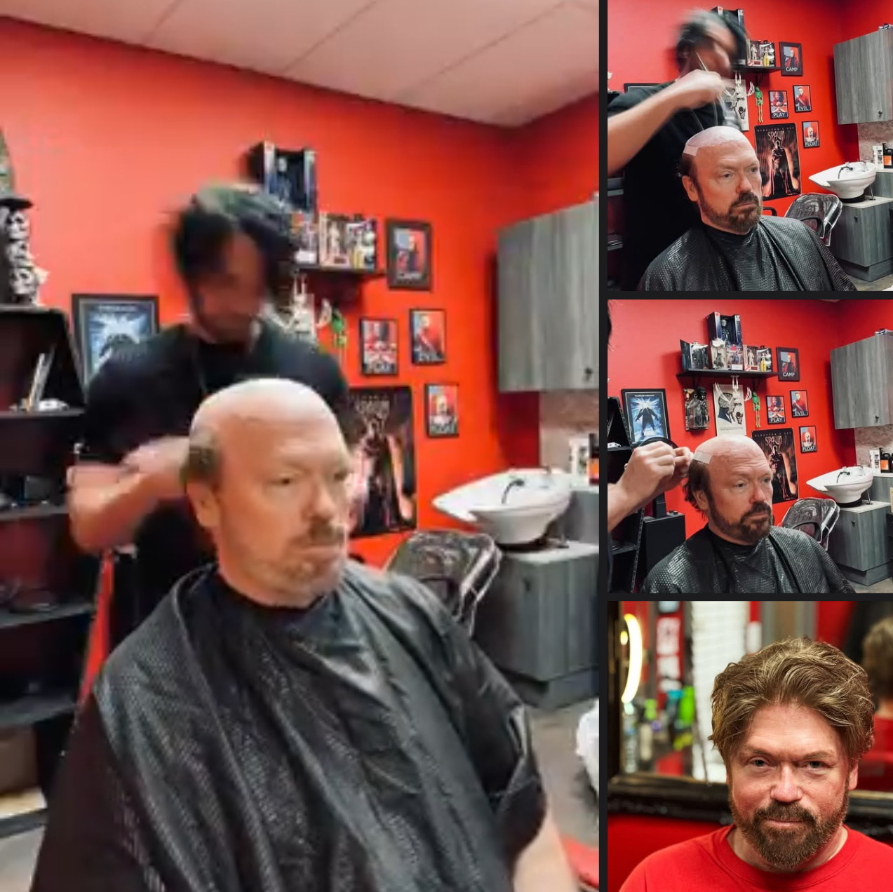 Hair system result - close-up profile with fresh haircut and color